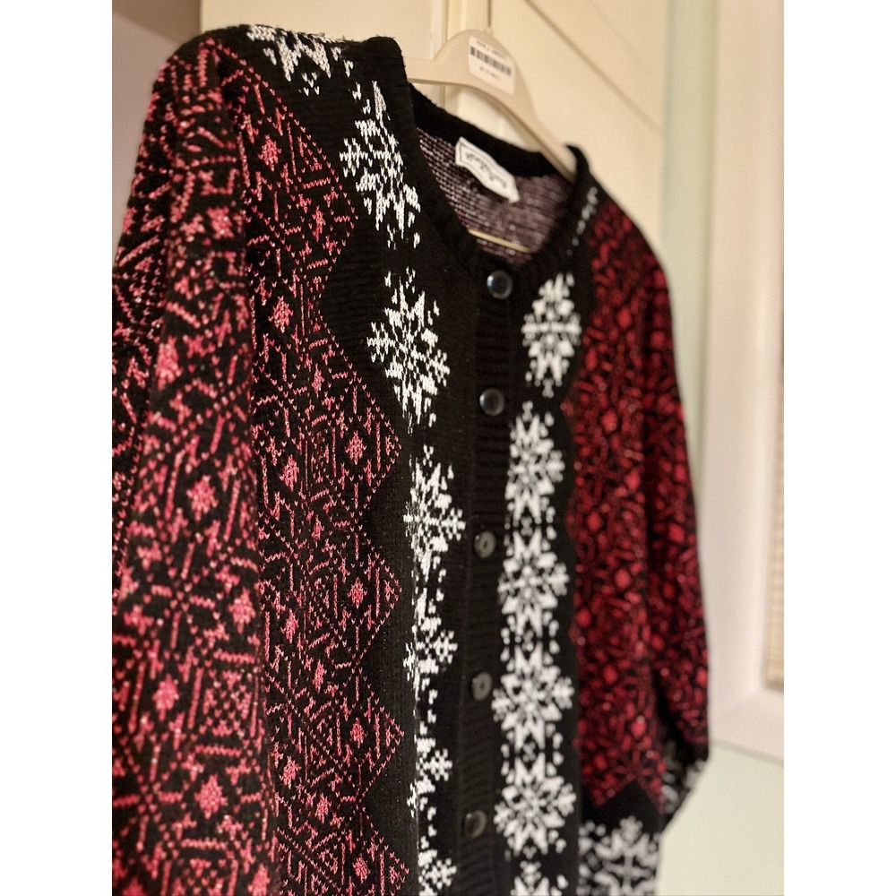 Jonathan Cass Cardigan Women 5 Fair Isle Nordic Sparkle Snowflake Vintage USA XL - Picture 3 of 9